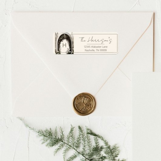 Étiquette Romantique Boho Botanique Arc Monogramme Adresse