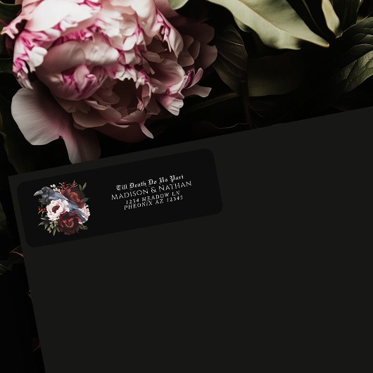 Étiquette Romantique gothique Aquarelle Corbeau Mariage reto