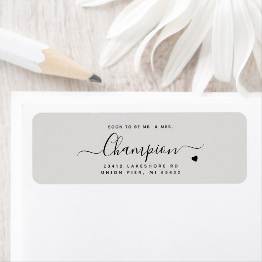 Étiquette Romantique minimaliste Script Dove Gris Mariage (En situation)