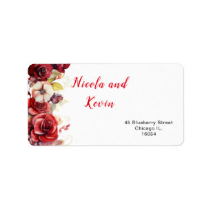 Étiquette Romantique Roses Rouges Mariage Floral