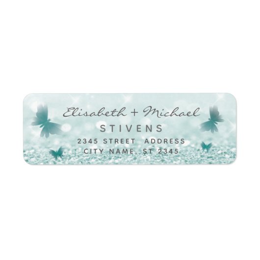 Étiquette Romantique scintilité papillon script mariage étiq (Devant)