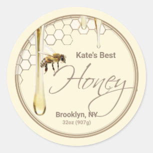 Étiquette rond de miel d'abeille réaliste