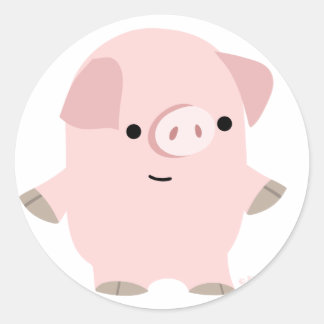 Étiquette ronde de cochon de dessin calme