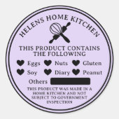 Étiquette ronde Lavender Food Allergy Alert Boulan (Devant)