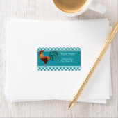 Étiquette Rooster coloré et En vichy Turquoise (En situation)