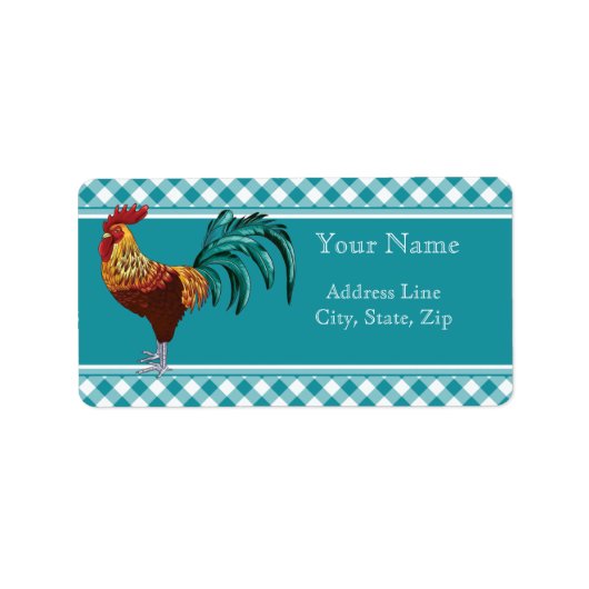 Étiquette Rooster coloré et En vichy Turquoise (Devant)