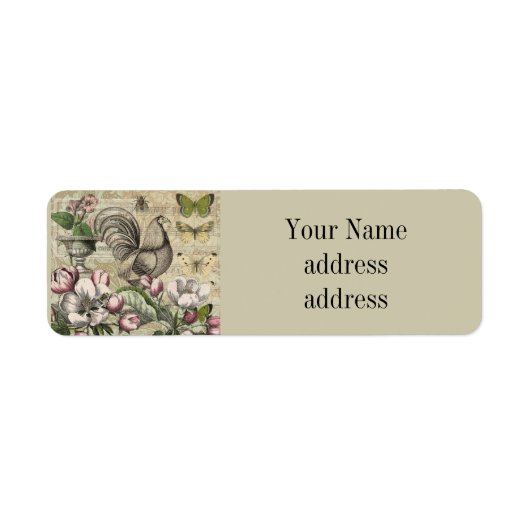 Étiquette Rooster Garden Flower Papillon Art (Devant)