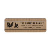 Étiquette Rooster Hen Chicks Country Burlap Et Kraft Style (Devant)