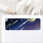 Étiquette Roquettes de science-fiction vintages dans l'espac (En situation)