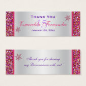 Étiquette rose, Argent Flakes Quinceanera Favorise (Devant & derrière)