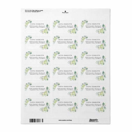 Étiquette Rose blanche Vert et Flore blanche (Feuille entière)