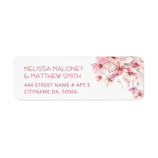 Étiquette Rose Boho Floral Blanc | Mariage (Devant)