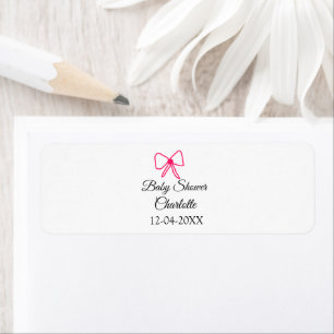 ÉTIQUETTE ROSE BOW SIMPLE BABY SHOWER AJOUTER LE NOM DATE MI
