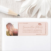 Étiquette Rose cadre or chic diplôme cap photo grad (En situation)