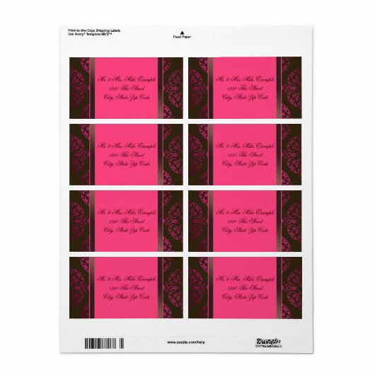 Étiquette Rose chaud et chocolat Brown (Feuille entière)