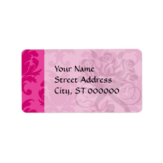 Étiquette rose chaud sur rose chic damask motif (Devant)