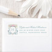 Étiquette Rose Crest Script Mariage Adresse de retour (En situation)