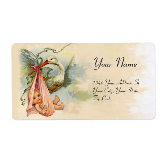 ÉTIQUETTE ROSE DE DOUCHE BÉBÉ STORK (Devant)