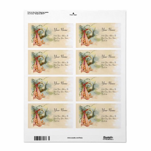 ÉTIQUETTE ROSE DE DOUCHE BÉBÉ STORK (Feuille entière)