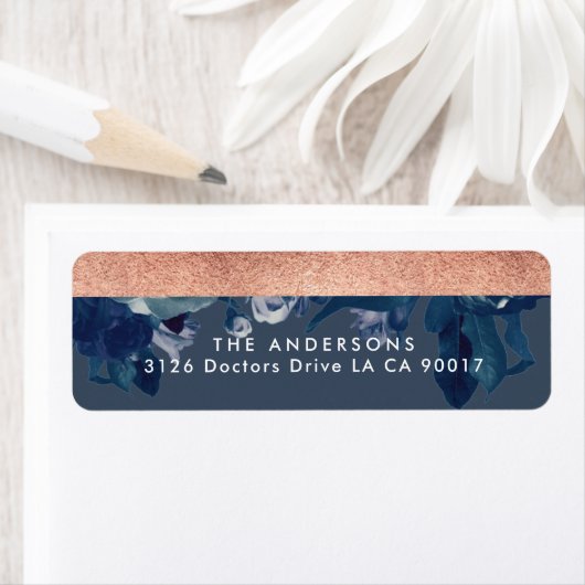 Étiquette Rose de la Marine Bouquet Mariage adresse de retou (En situation)