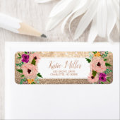 Étiquette Rose de Parties scintillant or Flowers (En situation)