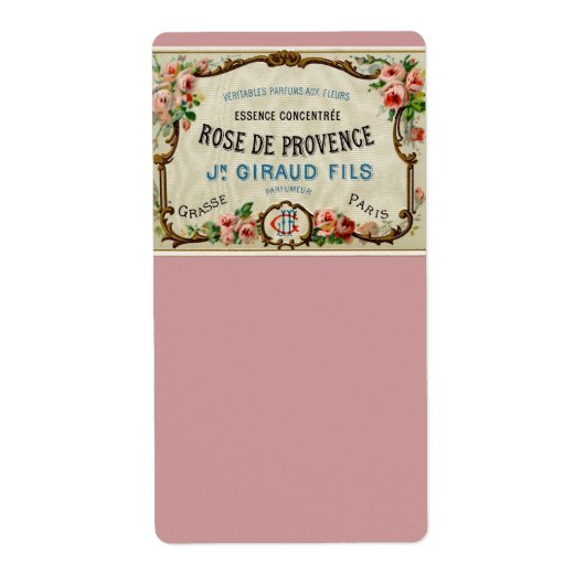 Étiquette Rose de Provance un parfum français (Devant)