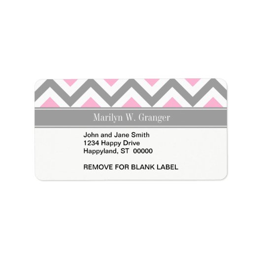 Étiquette Rose Dk Gris Blanc LG Chevron Gris Nom Monogramme (Devant)