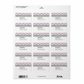 Étiquette Rose Dk Gris Blanc LG Chevron Gris Nom Monogramme (Feuille entière)