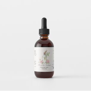 Étiquette Rose Essential Oils Bouteille Aquarelle Florale