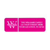 Étiquette Rose et blanc | Monogramme simple de nom de famill (Devant)