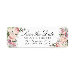 Étiquette Rose Floral Rustic Enregistrer la date Retourner l