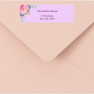 Étiquette Rose florale de lilas rose retour adresse