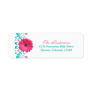 Étiquette rose Gerber Daisy Turquoise Floral Mariage Adresse