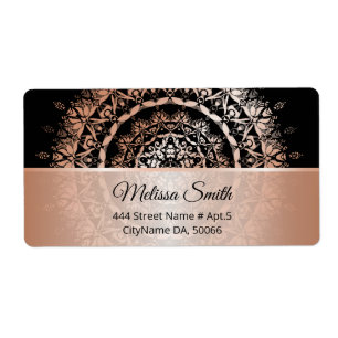 Étiquette Rose Gold Black Floral Moderne Mandala