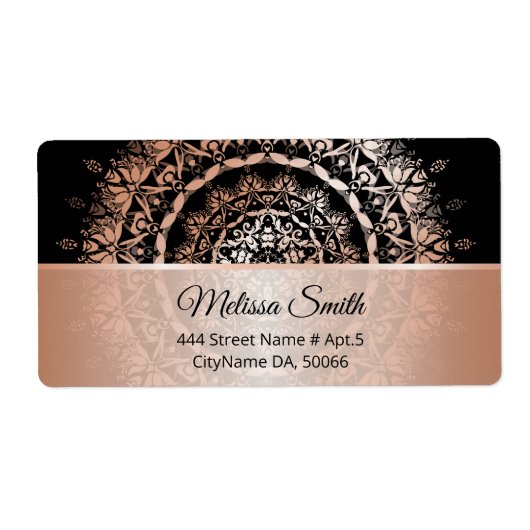Étiquette Rose Gold Black Floral Moderne Mandala (Devant)