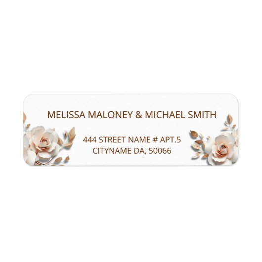 Étiquette Rose Gold Blush Rose 3D Floral (Devant)