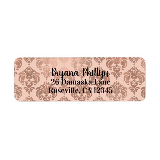 Étiquette Rose Gold Blush Rose Moderne Glam Damassé (Devant)