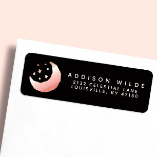 Étiquette Rose Gold Céleste Croissant de Lune Adresse de Ret