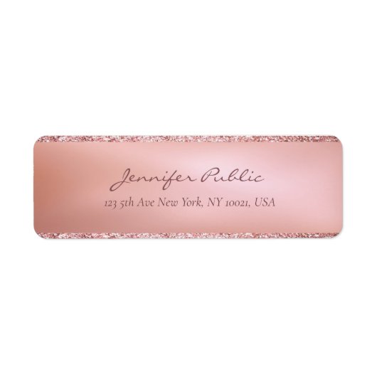 Étiquette Rose Gold Creative Hand Script Texte Adresse de re (Devant)