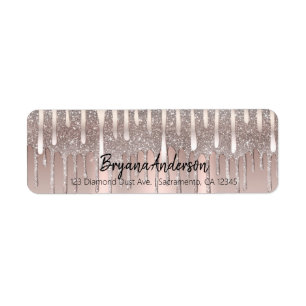 Étiquette Rose Gold Diamant Pailleté Goutte Rose Glacé Sweet