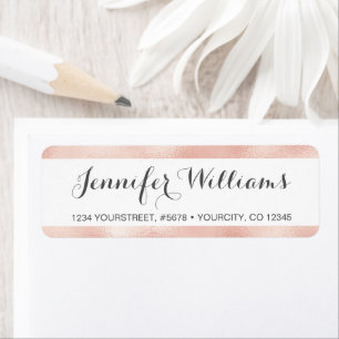 Étiquette Rose Gold Faux Foil Stripes Adresse de retour