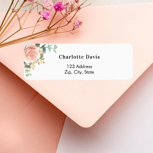 Étiquette Rose gold floral eucalyptus adresse de retour