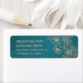 Étiquette Rose Gold Floral Line Art Teal Wedding (En situation)