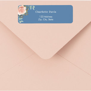 Étiquette Rose gold floral verdure adresse de retour bleu