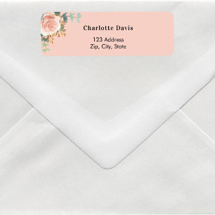 Étiquette Rose gold floral verdure adresse de retour pêche