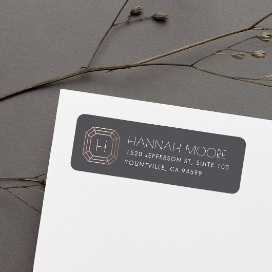 Étiquette Rose Gold Gemstone Monogram Adresse de retour