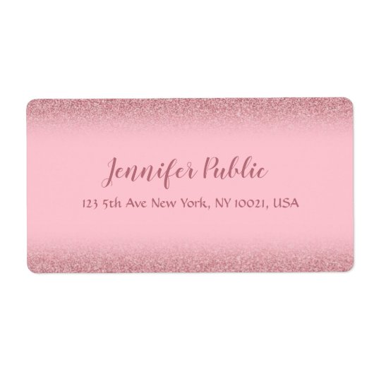 Étiquette Rose Gold Glitter Handwritten Template Shipping (Devant)