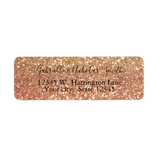 Étiquette Rose Gold Glitzy Bokeh (Devant)