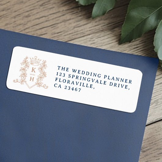 Étiquette Rose gold heart crown monogram wedding