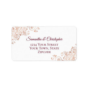 Étiquette Rose Gold Lace & Bourgogne Elégant Mariage Adresse